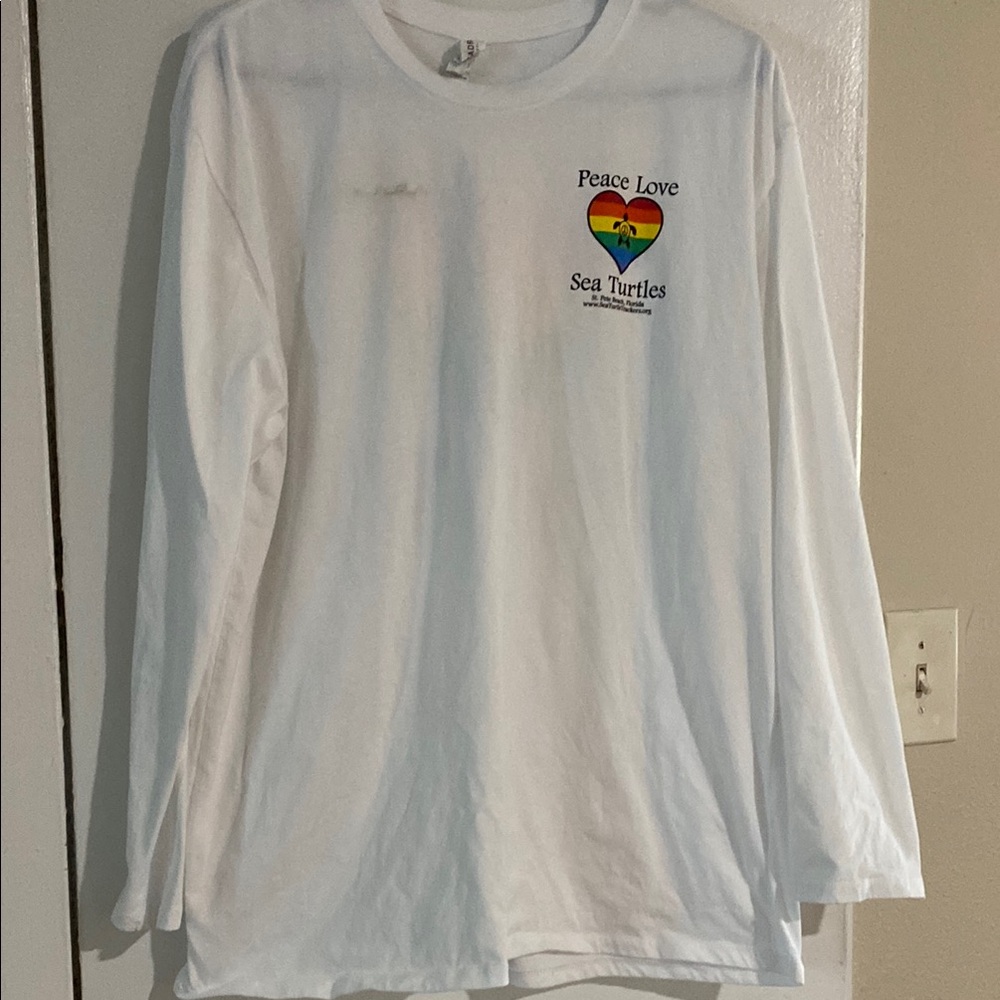 St. Pete White Long Sleeve Shirt with Peace Love Sea Turtles- Callout on left